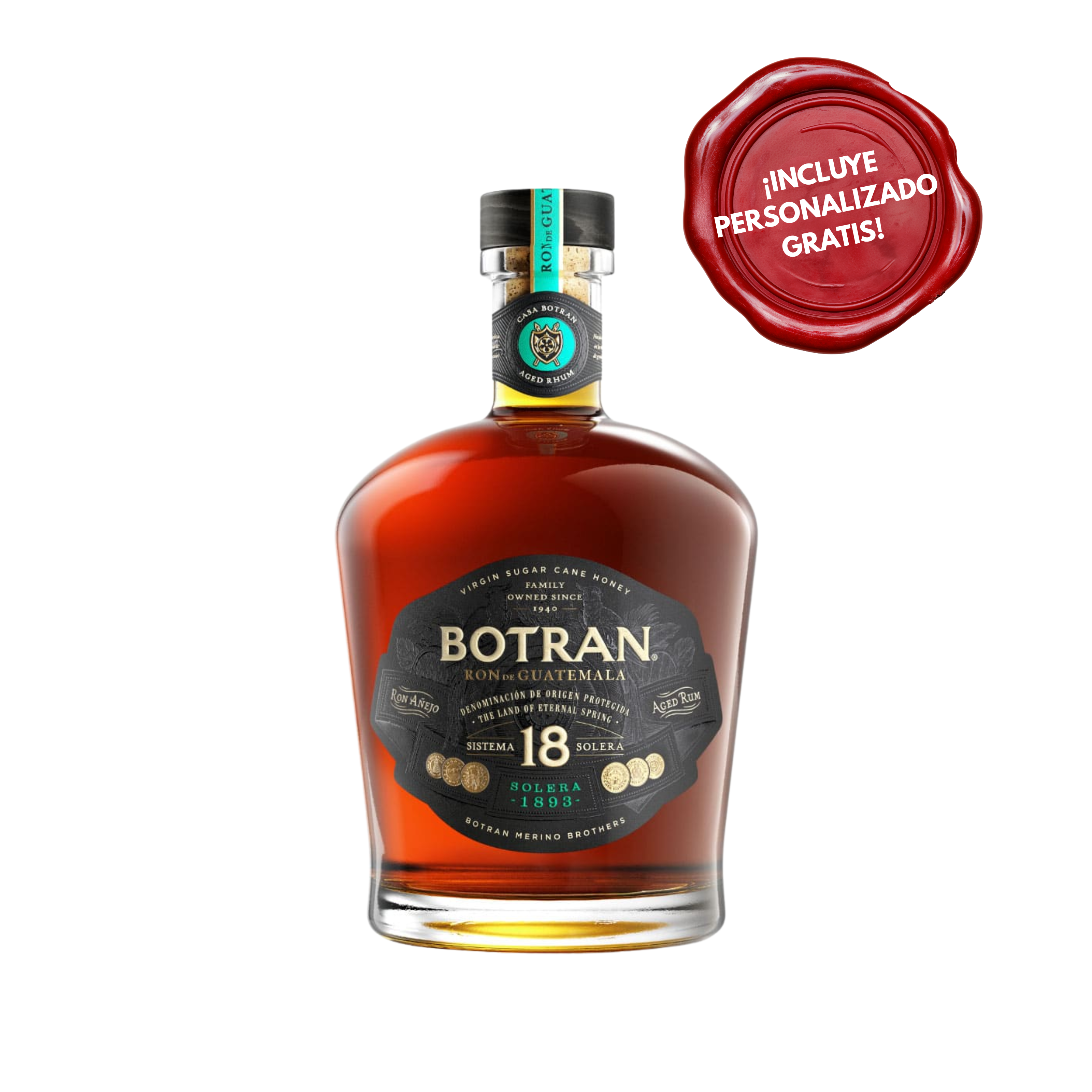 Ron BOTRAN Añejo 18 Años Solera Botella 750ml. PERSONALIZADO GRATIS